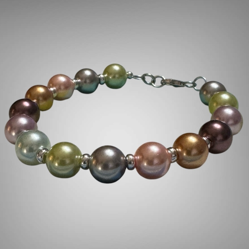 COLORFUL FAUX PEARL AND STERLING SILVER BRACELET